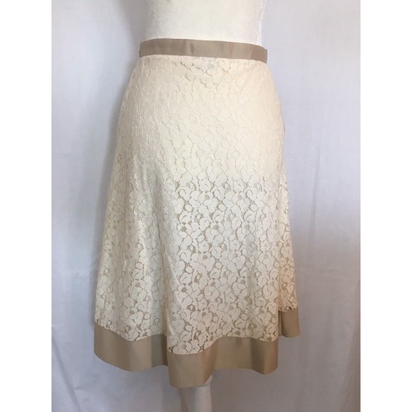 ISAAC MIZRAHI For Target Sz 2 A-Line Tan Cream Eyelet Floral Skirt W/ Pockets - Picture 3 of 12